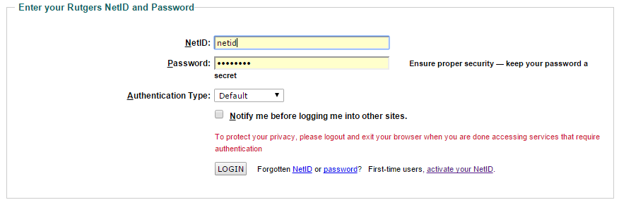Log in using your NetID and password